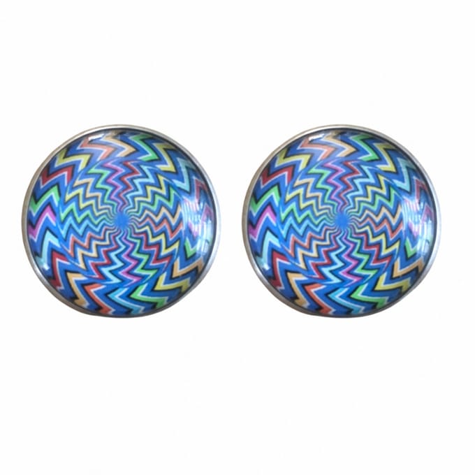 Clip Oorbellen-Extra groot-Blauw Spiro-2.5 cm zilverrand