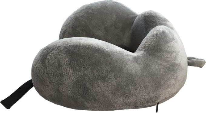 CuddleBug - Reiskussen - U shaped - Memory foam - Grijs - Incl. clip - 100% Rpet