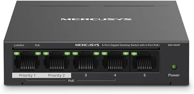 Gigabit Switch 5 Poorten met PoE+, Plug & Play, 250m Bereik