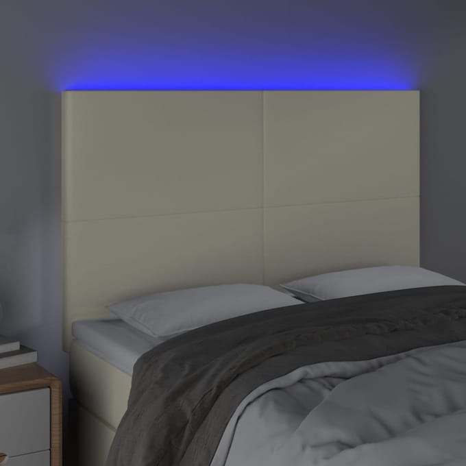 vidaXL - Hoofdbord - LED - 144x5x118/128 - cm - kunstleer - crèmekleurig