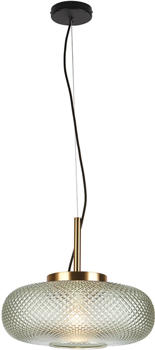 Olucia - JOHNSON - Hanglamp - Groen / Messing - Vorm: Ovaal