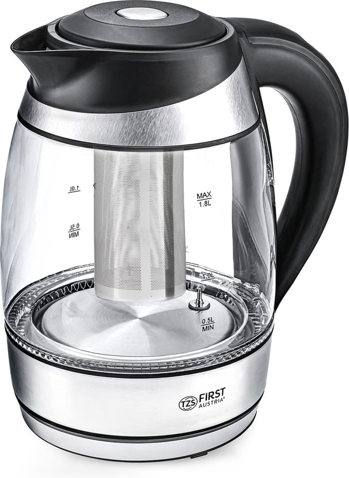 TZS First Austria Waterkoker - Glas - 1,8L - met LED - 2200W - Met theefilter