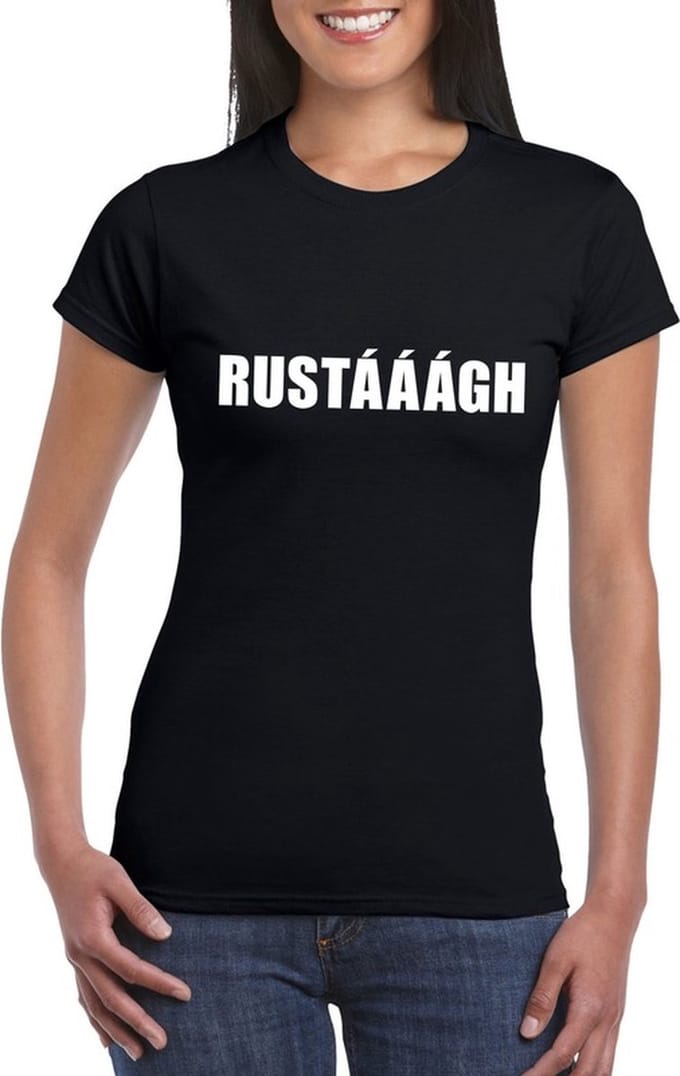 Rustaaagh tekst t-shirt zwart dames S