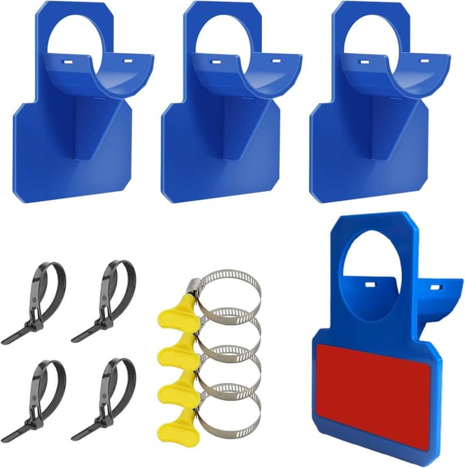 4 blauwe anti-knik plastic zwembadslanghouders (30-37 mm)