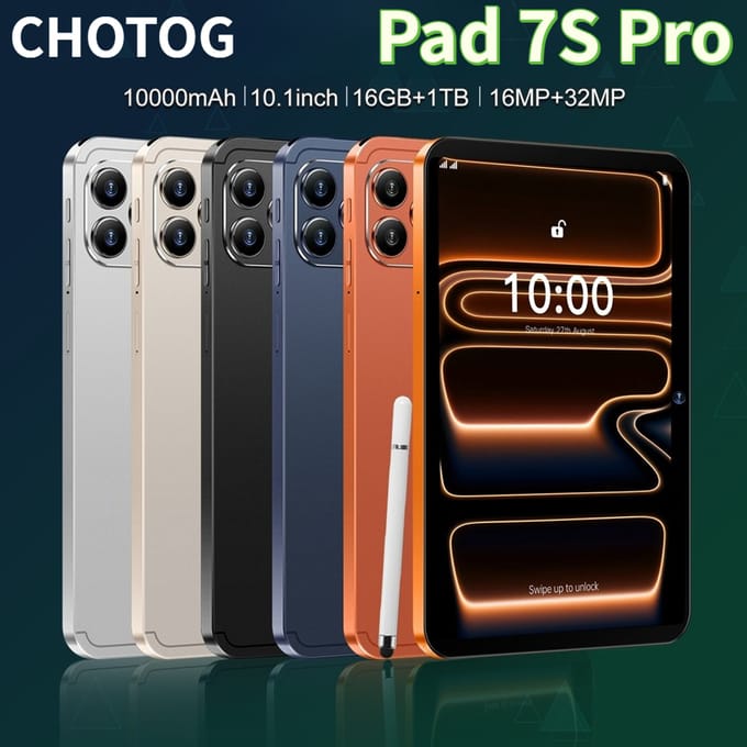 CHOTOG 10.1 inch Tablets Tab Pad 7S Pro 5G Dual Card Kinderen Tablet Android 15 10000mAh Globale Versie Tablet 22GB+2TB Tab PC