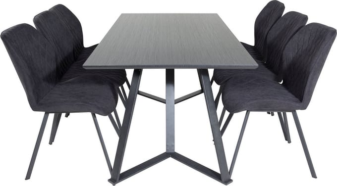MarinaBLBL eethoek eetkamertafel zwart en 6 Gemma eetkamerstal zwart.