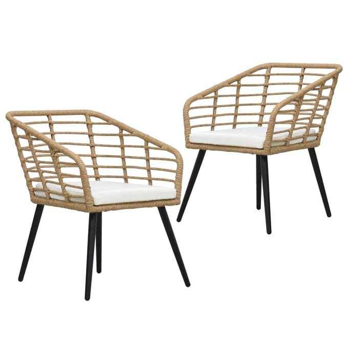 vidaXL - Tuinstoelen - 2 - st - met - kussens - poly - rattan - eikenkleurig