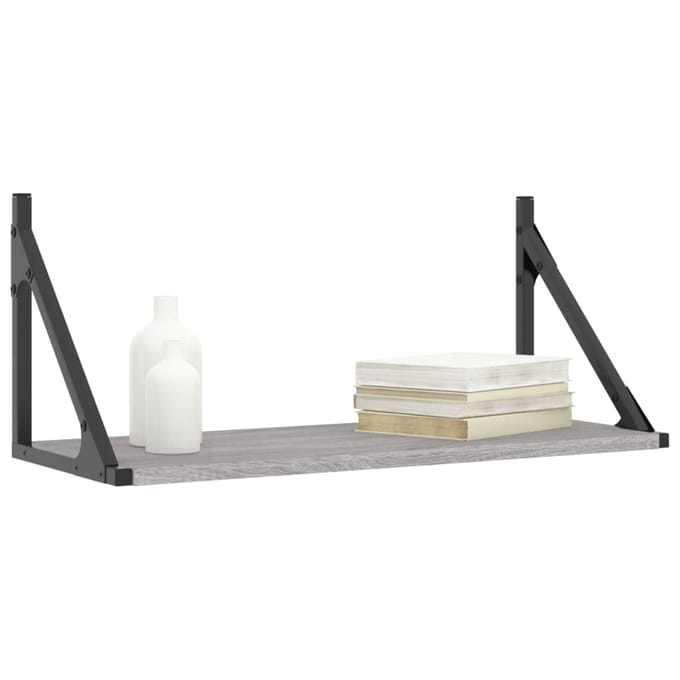 vidaXL - Wandschappen - 2 - st - 60x25x25,5 - cm - bewerkt - hout - grijs - sonoma - eiken