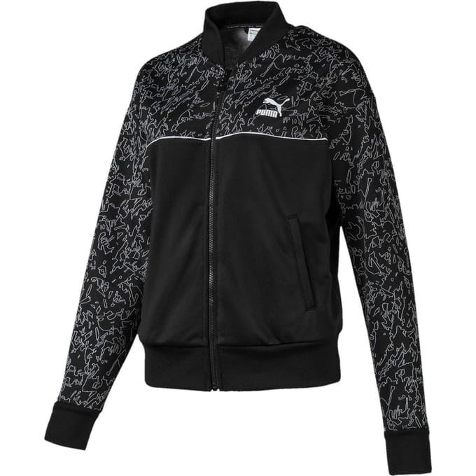 Puma Dames Classics Sweat Jacket AOP Zip Up Track Top Zwart 595216 01