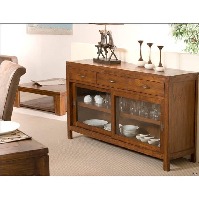 Dressoir 2 glazen schuifdeuren 3 laden | Macabane