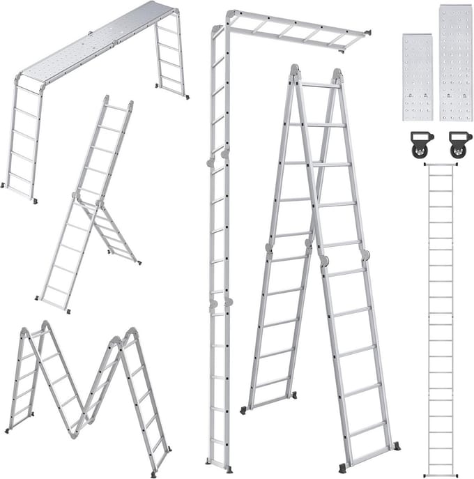 6-in-1 Multifunctionele Aluminium Ladder 5.5m met Werkplatform - Draagkracht 150 kg