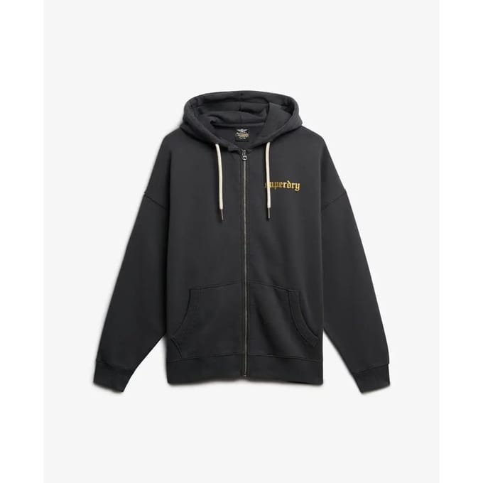 Superdry Old School Tattoo Oversized Hoodie met Rits Dark Grey Grootte: 38