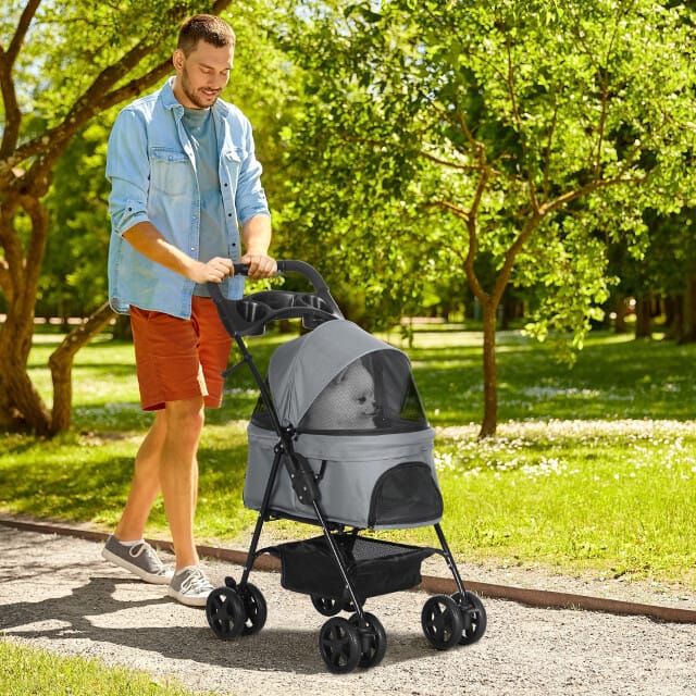 4goodz Hondenbuggy met Zonnedak en Opbergnet tot 4 kg - Grijs