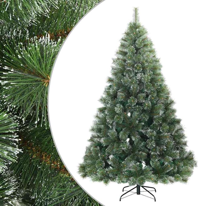 vidaXL - Kunstkerstboom - met - Scharnier - en - Sneeuw - Vilt - Wit - en - Groen - 210 - cm