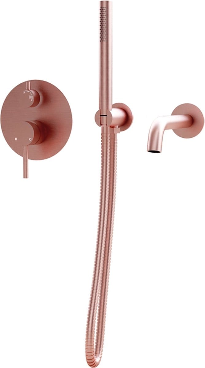 Inbouw badkraan mat rosé goud één-greeps bediening complete set