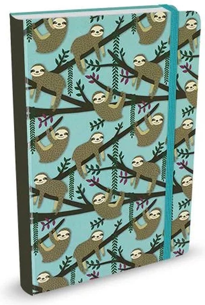 Peter Pauper compacte notitieboek - Sloths Blue - met elastieksluiting - 13x18 cm