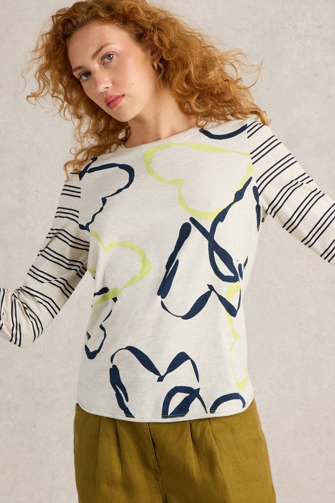 White Stuff Clara Ls Tee Natural Print Taglia: 10 | Maglie a manica lunga Outlet | Donna