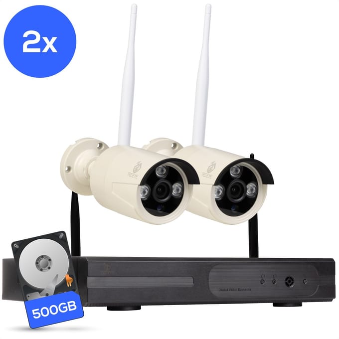 Teceye Bullet Beveiligingscamera Buiten met Recorder - Draadloze Buitencamera - 2 Camera - 500GB Opslag
