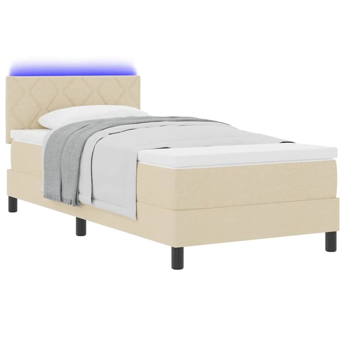 vidaXL - Boxspring - bed - met - LED-stripverlichting - Crème - 90 - x - 200 - cm - Stof