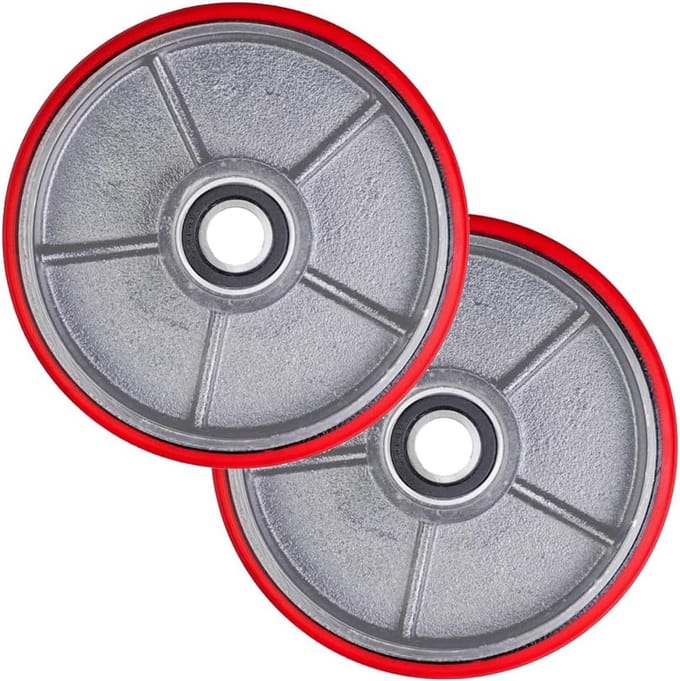 Set van 2 Hefwagenwielen Polyurethaan 180x50mm met As van 20mm en Kogellagers