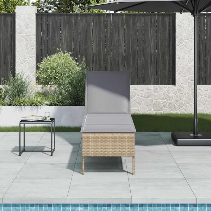 vidaXL - Ligstoel - met - kussen - beige - 55x200x44cm - polyrotan