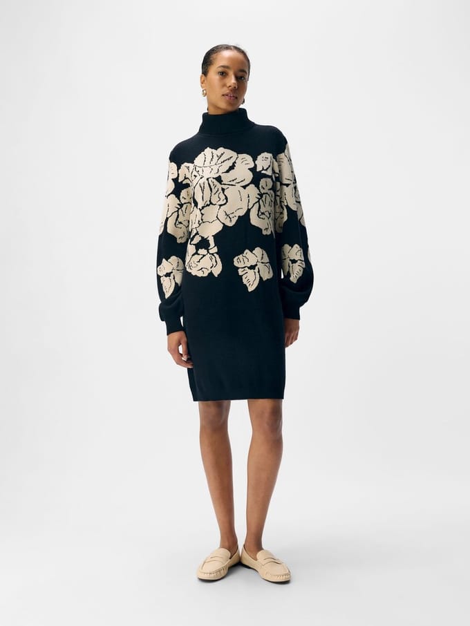 Object Objray L/s Knit Rollneck Dress Dames - Jurk - Zwart - Maat S