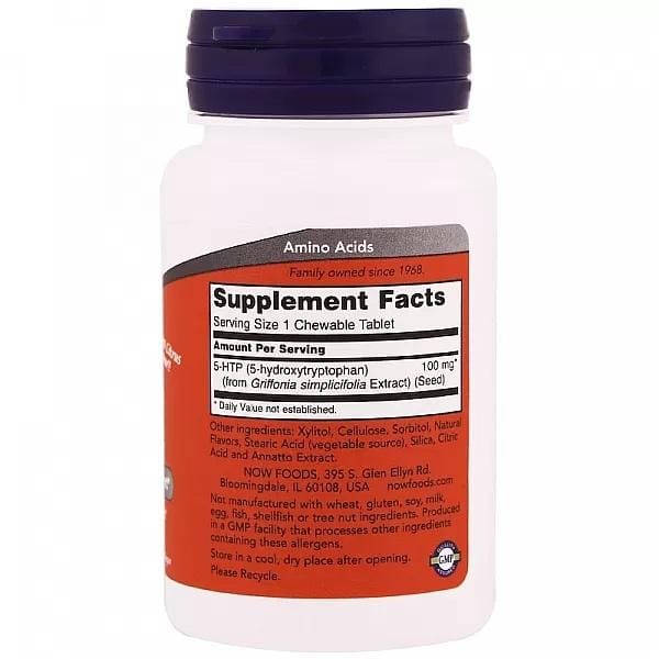 Now Foods 5-HTP 100mg Chewable (90) Standard - Vitaminen, mineralen & gezondheid - 5-HTP