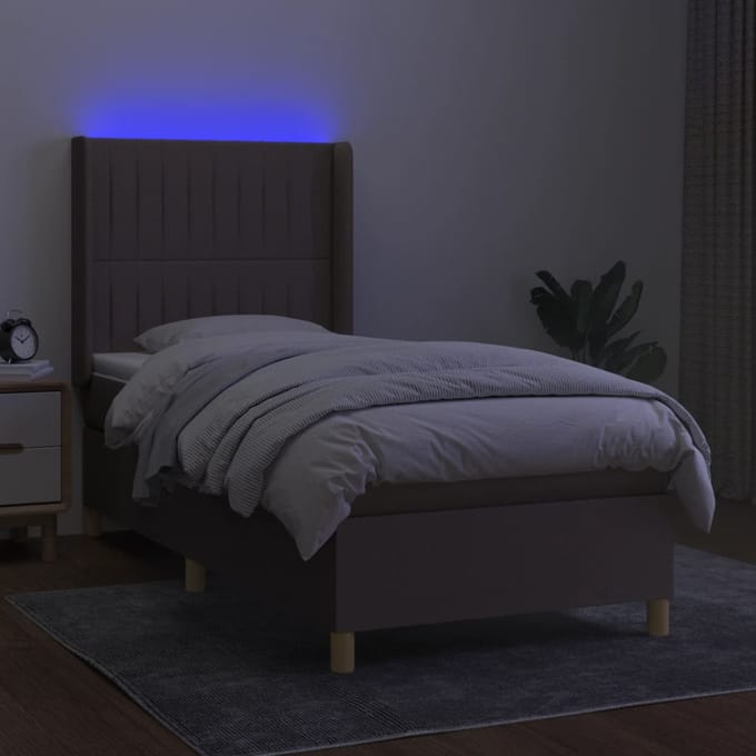 vidaXL - Boxspring - met - matras - en - LED - stof - taupe - 80x200 - cm