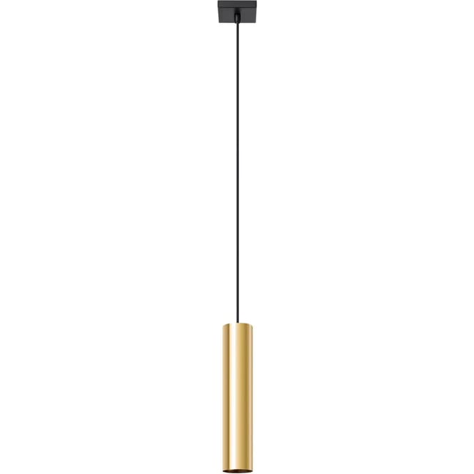 Hanglamp LAGOS 1 met slanke cilindrische kap - Sollux Lighting - IP20 - Glanzend goud staal behuizing - 8 x 8 x 100 cm - 1 x GU10 LED, exclusief lichtbron - Max. 10 W - Moderne hanglamp voor woonkamer, slaapkamer en eetkamer