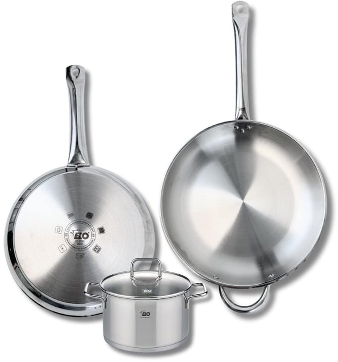Set van 2 Koekenpannen 28 en 32 cm en 1 braadpan 16 cm Elo Profi Citrin