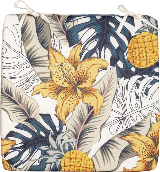 Anna's collection Stoelkussen bloem - wit/geel - 40 x 40 cm - binnen/buiten