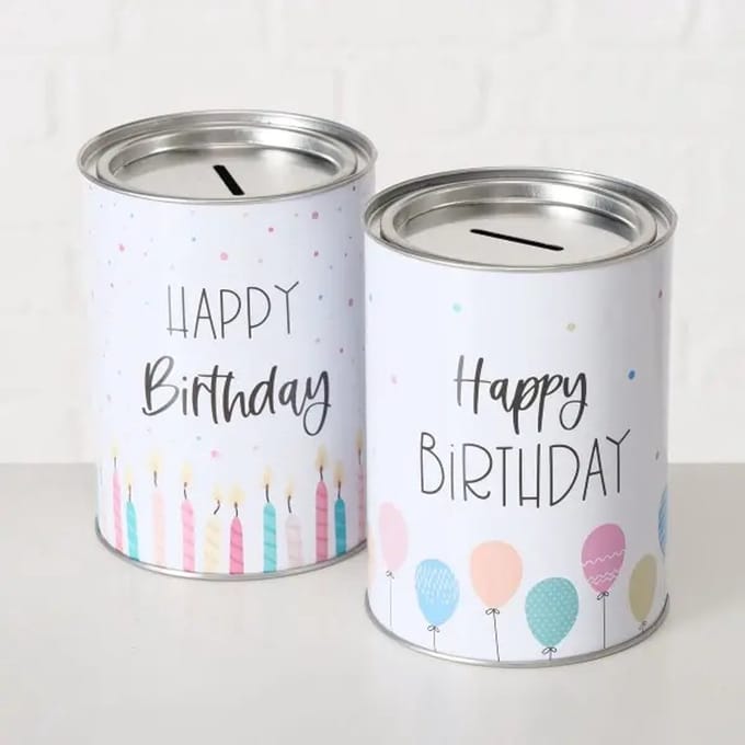 Spaarblik - Spaarpot - Happy birthday - verjaardag - cadeau - 13 cm