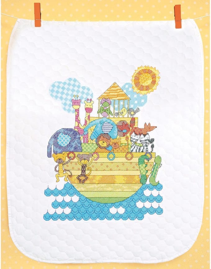 Borduurpakket Voorbedrukt noah dieren met quilt ondergrond