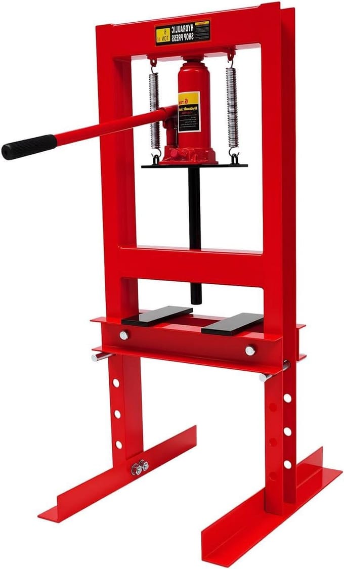 Werkplaatspers - Hydraulische pers - Onderdelen persen - Robuuste stalen constructie - 6 T - Rood