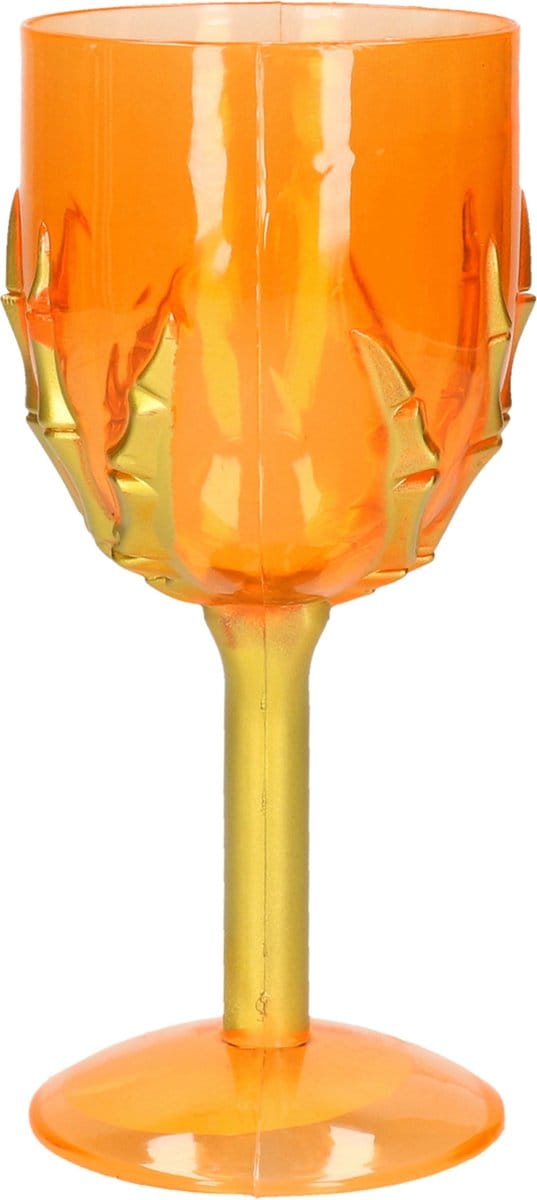 Guirca Horror kelk wijnglas/drinkbeker - oranje met goud - 18 cm