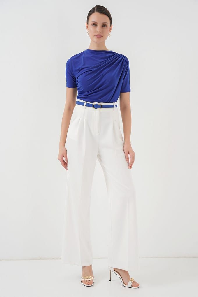 Fitted Blouse met Rimpeldetail en Ronde Hals