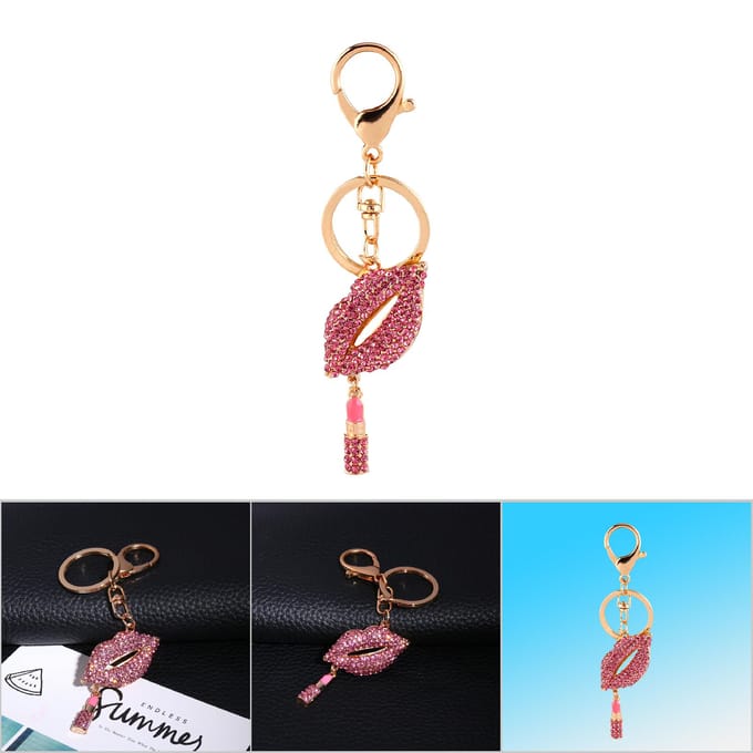 Sexy Lippenstift Lippen Sleutelhanger Strass Kristal Tas Charm Decoratie black