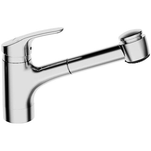 Hansamix single hole sink mixer, for open hot water heater and dish spray pull out 01361183