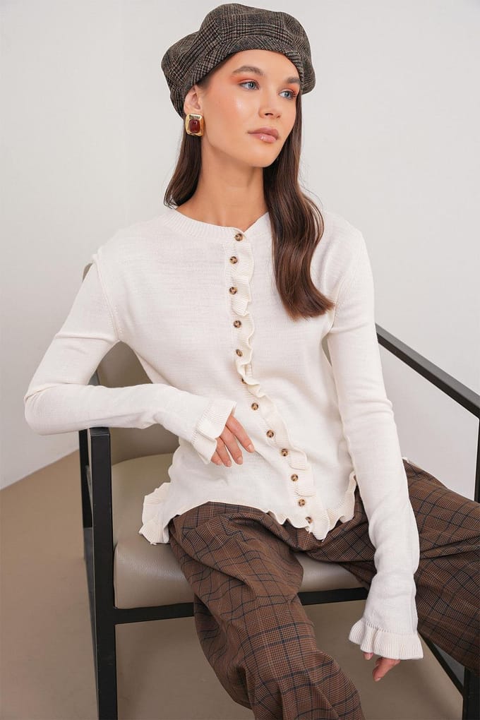 Franje Geribbelde Brei Cardigan