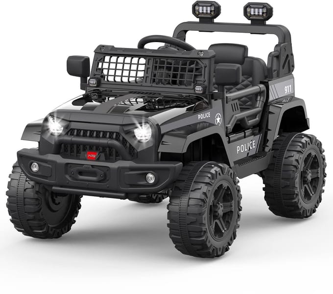 Danky Auto - Elektrische Kinderauto 12V - Zwart - Vering & LED - Bluetooth - 2 Snelheden - 3-8j
