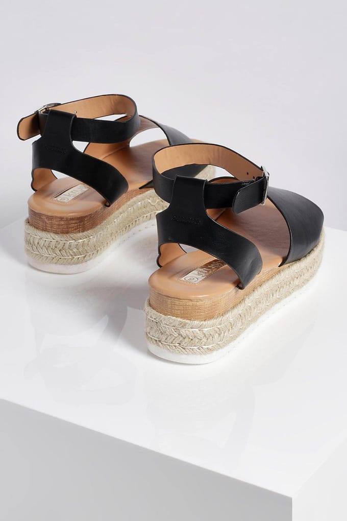 boohoo Dames 2-Delige Espadrille Flatform | Zwart | Maat: 36