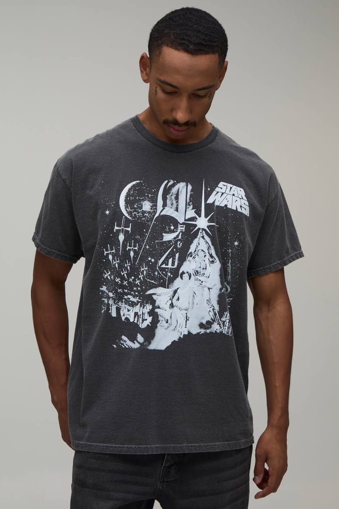 Oversized Star Wars Licentie Print T-shirt | Washed Charcoal | Size Small