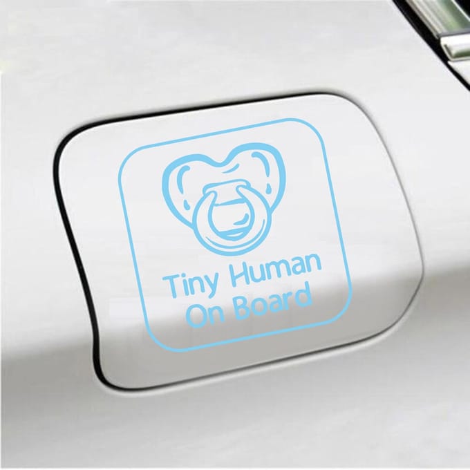 Bumpersticker - Tiny Human On Board - 14 X 14 - Licht Blauw