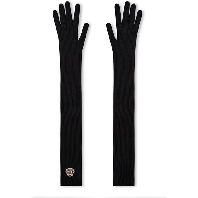 Lange handschoenen met logo-patch van zuivere scheerwol
