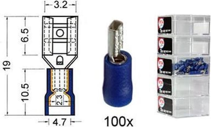 Kabelschoen schuif vrouwelijk  2.8 mm blauw 100 stuks
