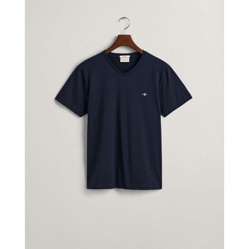 Gant T-Shirt Fine Shield Embroidery Uni V-Neck Avond Blauw / male