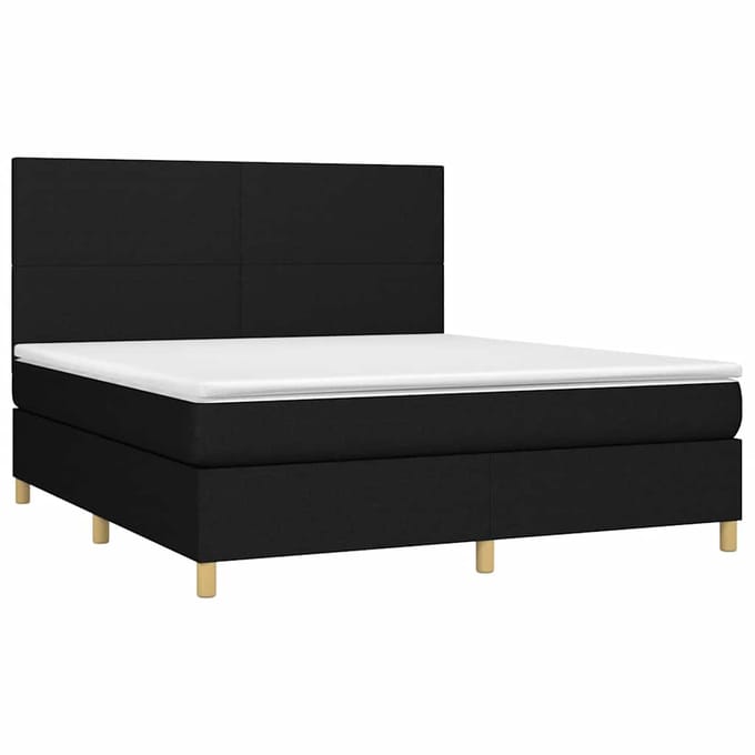vidaXL - Boxspring - met - matras - en - LED - stof - zwart - 160x200 - cm