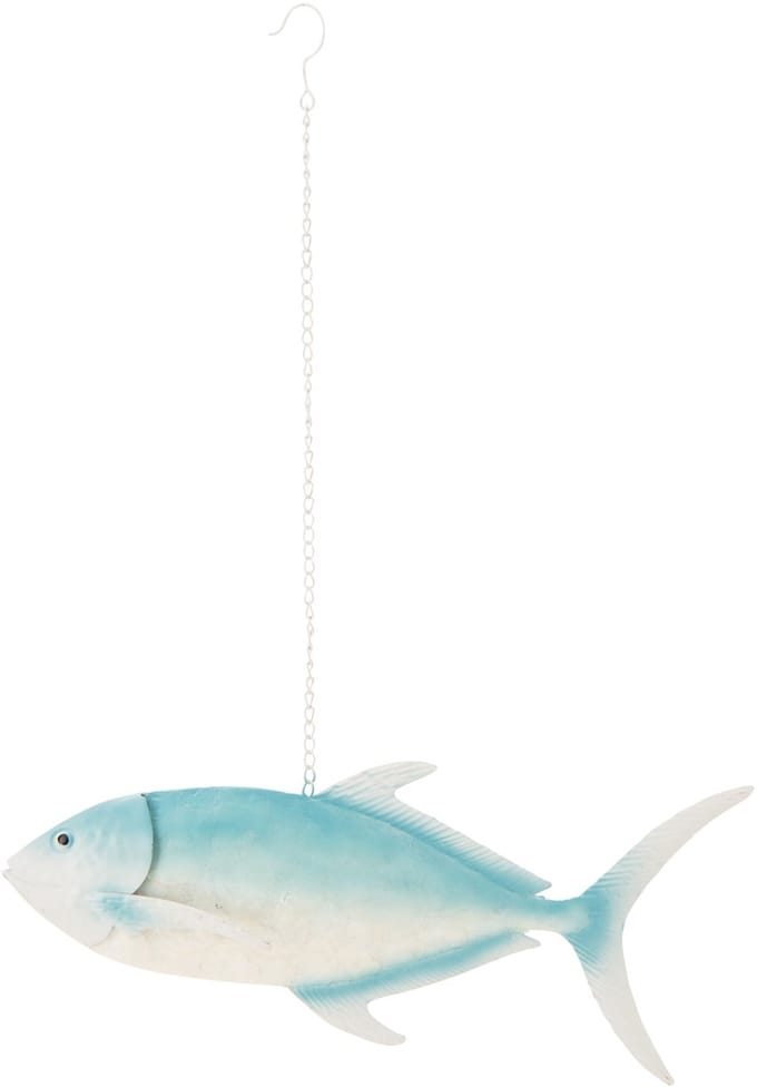 J-Line decoratie Vis Lang Hangend - ijzer - lichtblauw/wit
