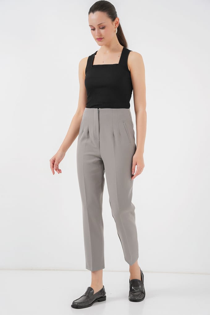 Hoge Taille Slim Fit Enkellange Crepe Broek