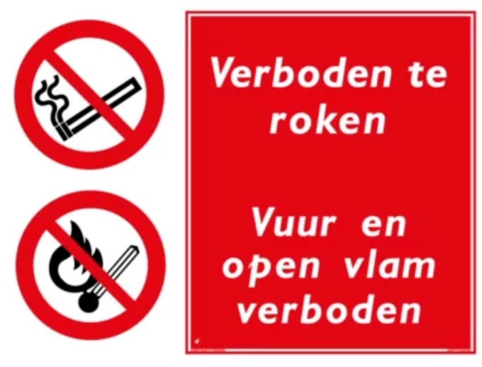 Verboden te roken / vuur en open vlam verboden - sticker - A4